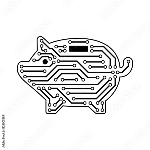 Printed circuit board shaped like a piggy bank