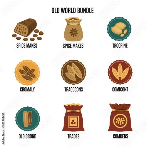 Old World Bundle of Spices and Trade Goods Icons Collection.