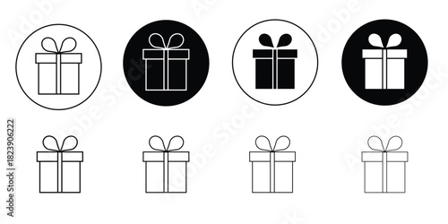 Gift box icon Flat art in black and white isolated