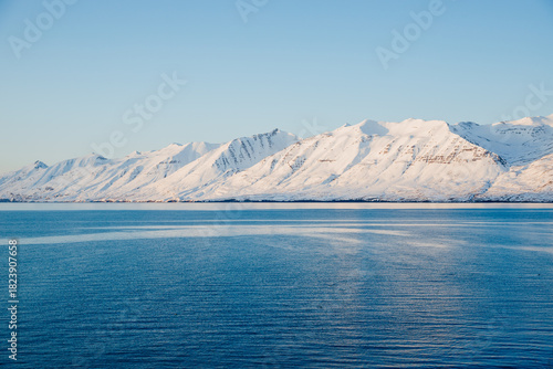 View of Eyjafjörður fjord on a sunny day, Iceland