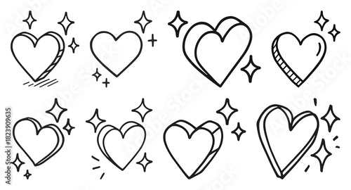 Hand-drawn hearts with sparkles