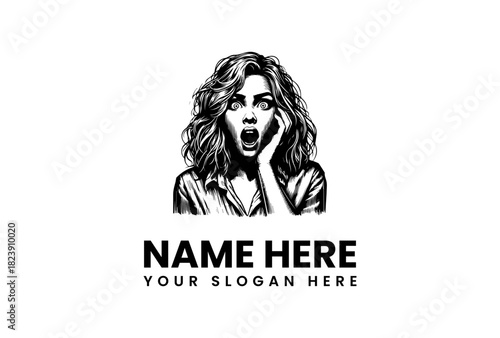 Dramatic screaming woman face vector logo illustration for horror, suspense, or emotional branding and design projects, perfect for impactful visual identity