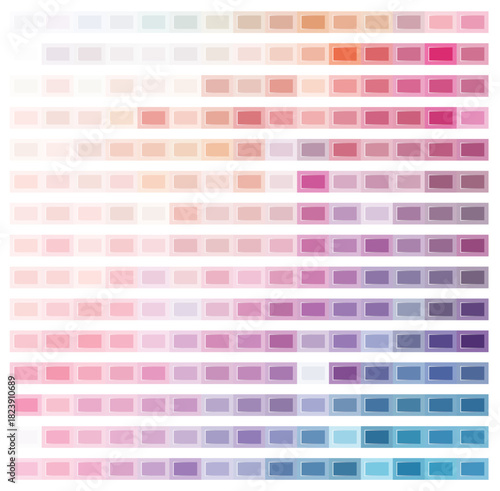 A comprehensive collection of subtle pink and purple color swatches arranged in a gradient grid