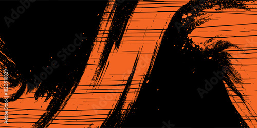 orange black brush Car sticker wrap pattern banner abstract sporty lines black orange color combination grunge brush pattern motorsport vector design.