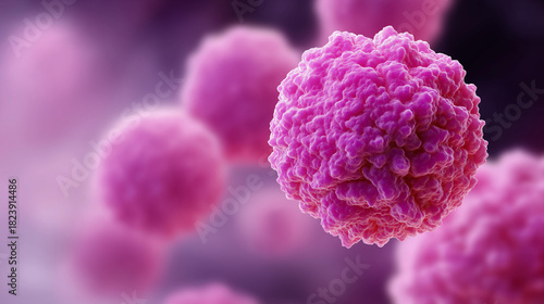 High resolution lymphoma cells under defocused microscope abnormal, faceless hematology educational, lymphocyte visualization detail, blurred chromatin background, medical concept,