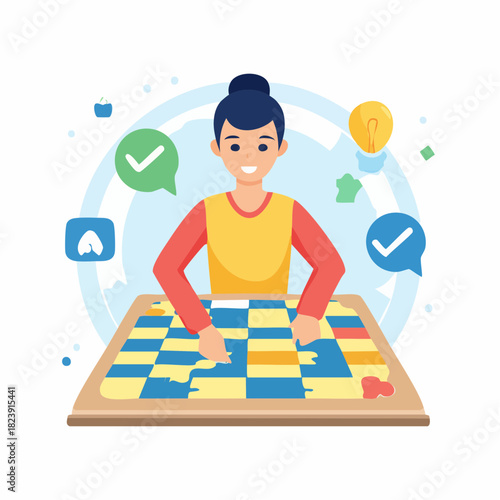 Personnage stylisé jouant à un jeu de société vectoriel