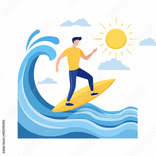 Icône design plat de vacances, surf et loisirs aquatiques