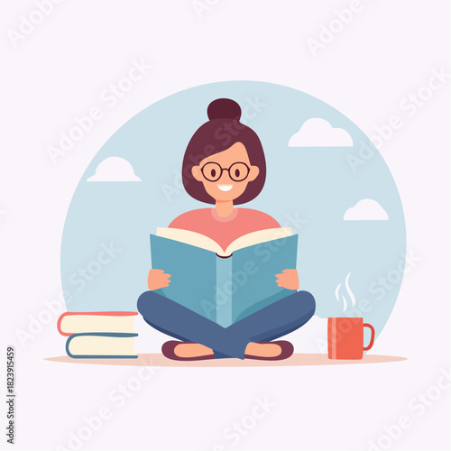 Personnage stylisé lisant un livre en vectoriel