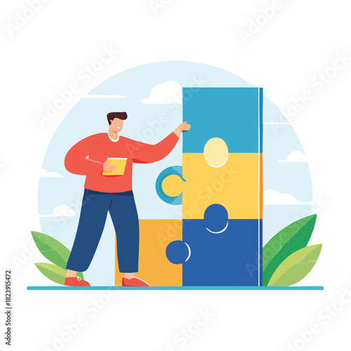 Icône design plat de puzzle et activité ludique