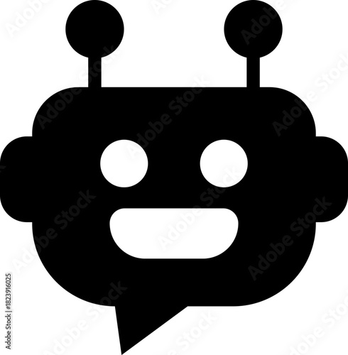 Robot face icon in flat artificial intelligence AI chatbot android avatar head symbol pack, robotics automation machine humanoid bot kit, synonym cyborg AI digital assistant