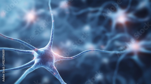 Neuron cells network brain activity defocused neural connections, faceless synapse nervous, biology visualization detail, blurred system background, medical concept, research inter