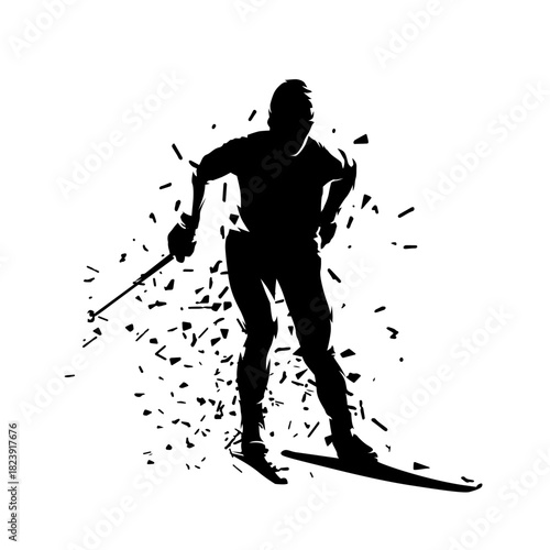 Cross country skiing, winter sport athlete, isolated vector silhouette. Skier