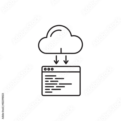 Cloud computing and programming window black and white line icon for computer science and software development