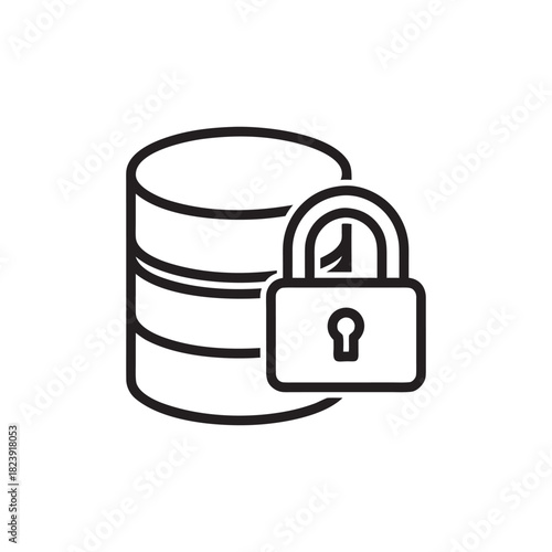 Secure database icon black and white vector data protection symbol for computer science cybersecurity and information security
