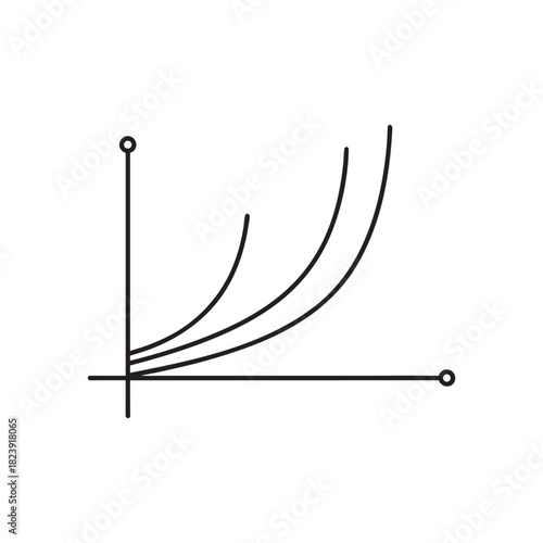 Black and white vector computer science growth curves on coordinate axis for data analysis and algorithm complexity