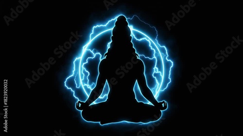 Neon Trident and Zero Gravity Meditation Hindu God Shiva