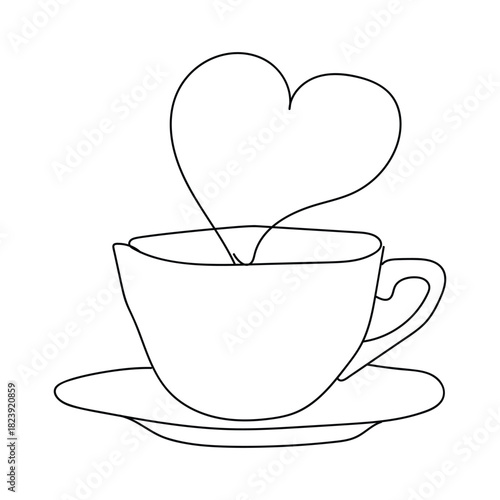 A single line art depicts steaming, heartshaped vapor above a coffee cup