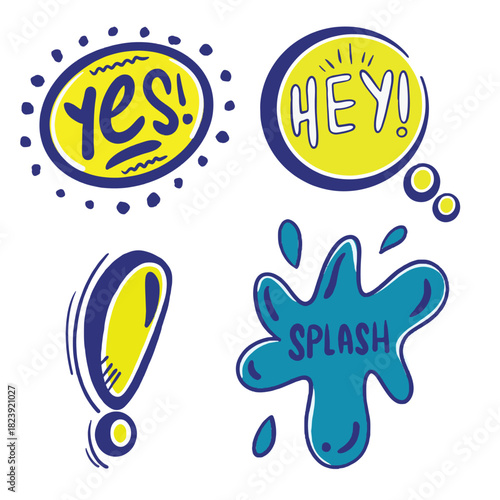 Set of cartoon speech bubbles with text vector illustration for graphic design isolated on white background