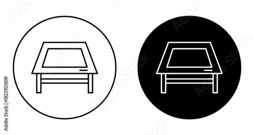 Desk icon. Drafting table. School desk. Desktop symbol. Drawing desk