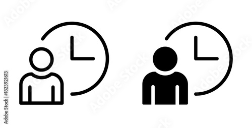 Person and time icon. Organization and reminder. Event and alarm symbol. Working hours sign