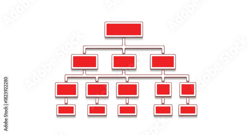 Red Hierarchical Organizational Chart Diagram Template
