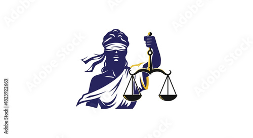 Illustration of Lady Justice, a blindfolded woman holding scales, representing fairness and law.