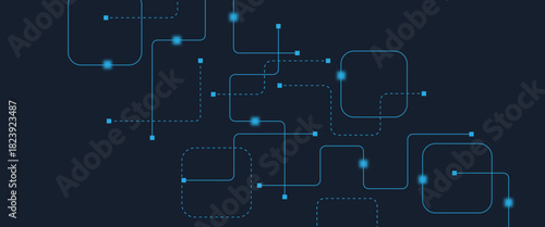 Abstract digital AI circuit board background with tech icons. Digital technology motherboard texture design. Engineering circuit board concept for poster, header, banner, website, presentation