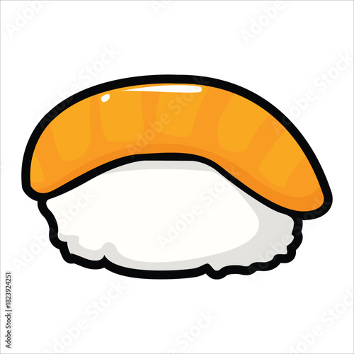 A collection of cute and colorful sushi icons in cartoon style. This vector set includes various maki rolls, nigiri, and Japanese seafood illustrations, perfect for menu design