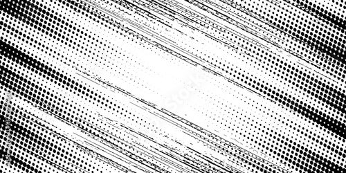 Grunge halftone gradient background. Faded grit noise texture. White and black sand wallpaper. Retro pixelated backdrop. Anime or manga style comic overlay. Vector graphic design textured template