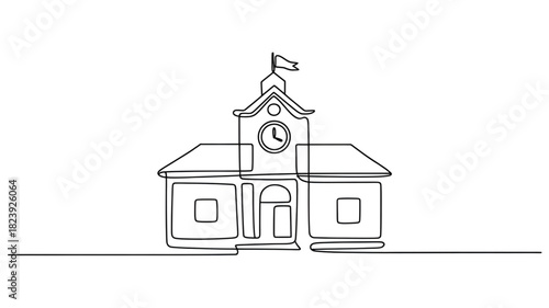School building in continuous line drawing style minimalist vector illustration of education concept isolated on white background
