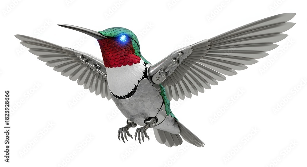 Naklejka premium Hummingbird with outstretched wings in flight isolated on white background