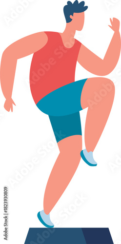 Male athlete performing step aerobics exercise training