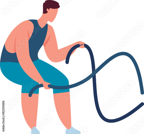 Man exercising battle ropes for fitness workout