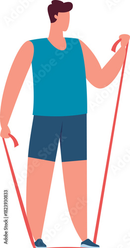 Man performing fitness exercise with resistance band