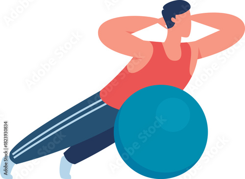 Man training abdominal muscles using fitness ball