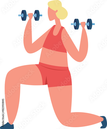 Fitness woman training with dumbbells doing lunge exercise