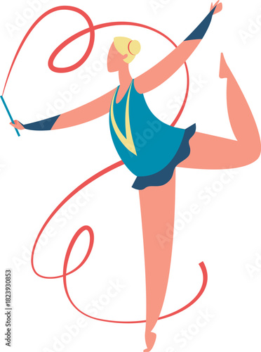 Gymnast performing rhythmic gymnastics with red ribbon