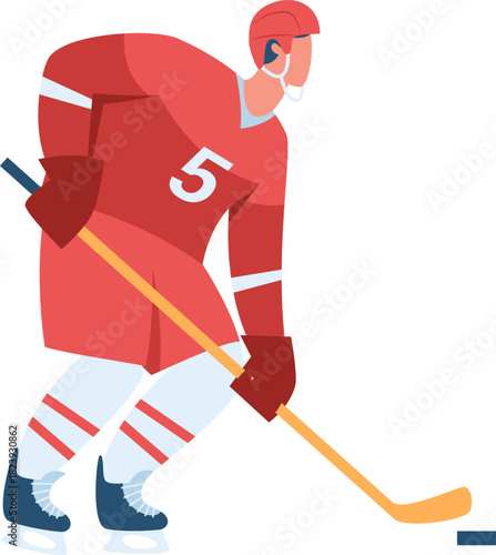 Hockey player hitting puck during ice hockey game
