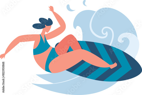 Woman surfing a wave enjoying summer water sport