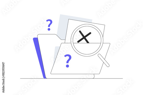 Empty folder, data not found concept. No document files, lack of data or results in digital workspace for organization. Flat Cartoon Vector Illustration, icon Stylish abstract design landing page web