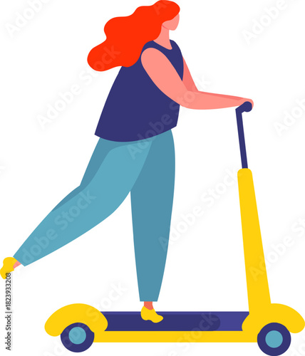 Woman riding kick scooter for urban transportation