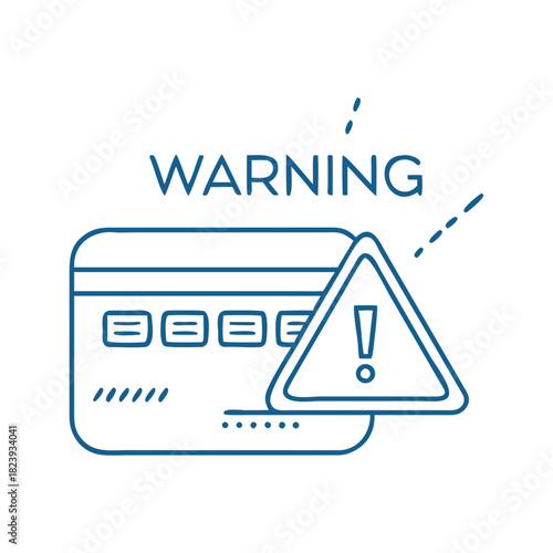 Warning sign illustration above credit card for fraud prevention systems and financial institutions in cybersecurity initiatives