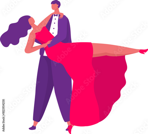 Elegant couple performing ballroom dance together