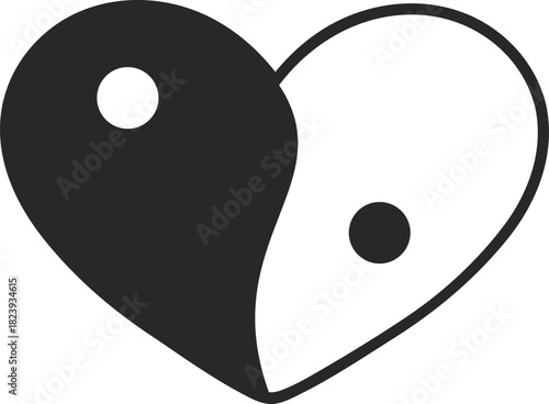 Heart shape uniting opposite yin yang balance