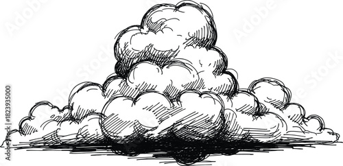 Hand drawn cloud illustration in black and white