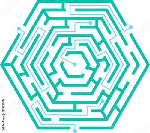 Hexagonal maze illustrating multiple paths finding a solution