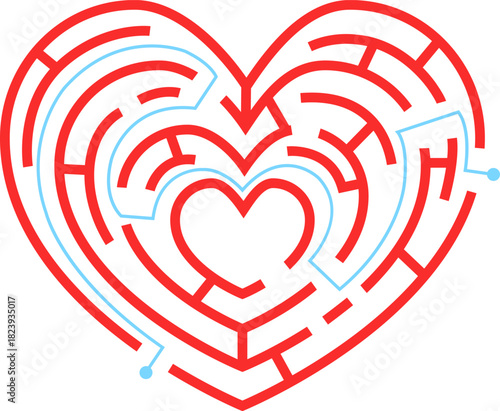 Heart maze illustrating path finding true love