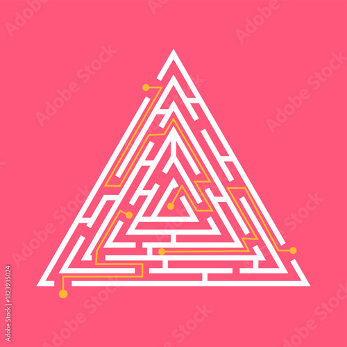 Triangular maze showing solution path and direction