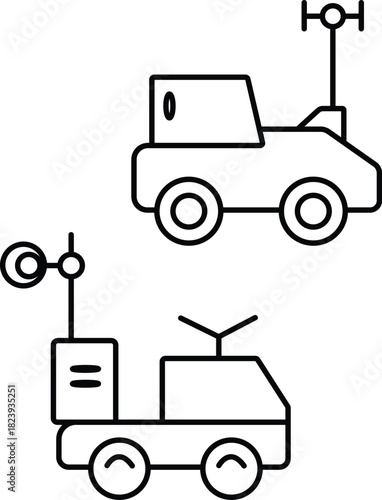 A futuristic robotic Delivery Van Outline Lineart Design Set