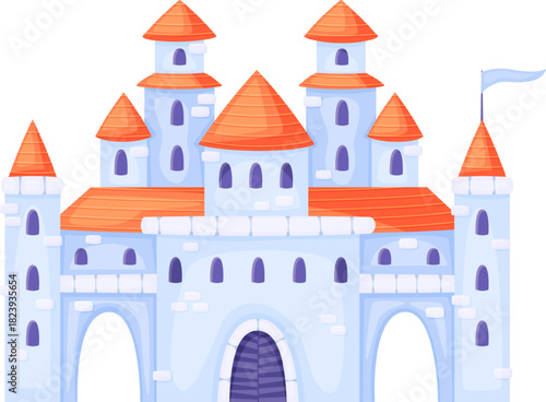 Drawing a fantasy cartoon castle with orange roofs and tall towers